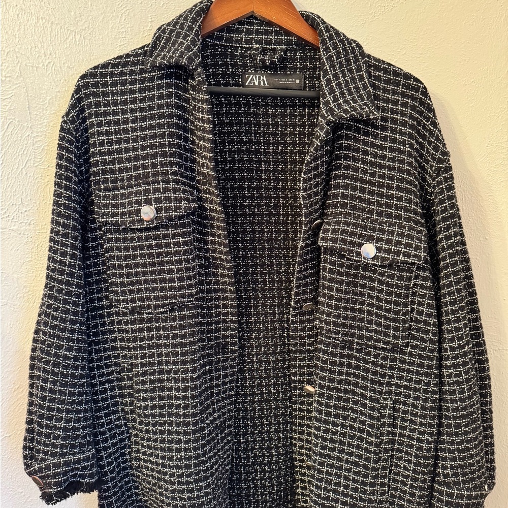 Zara Houndstooth Tweed Shacket